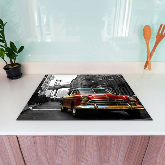 Schwarz weiß Oldtimer Herdabdeckplatte Induktionsschutz für Ceranfeld & Küche Deko