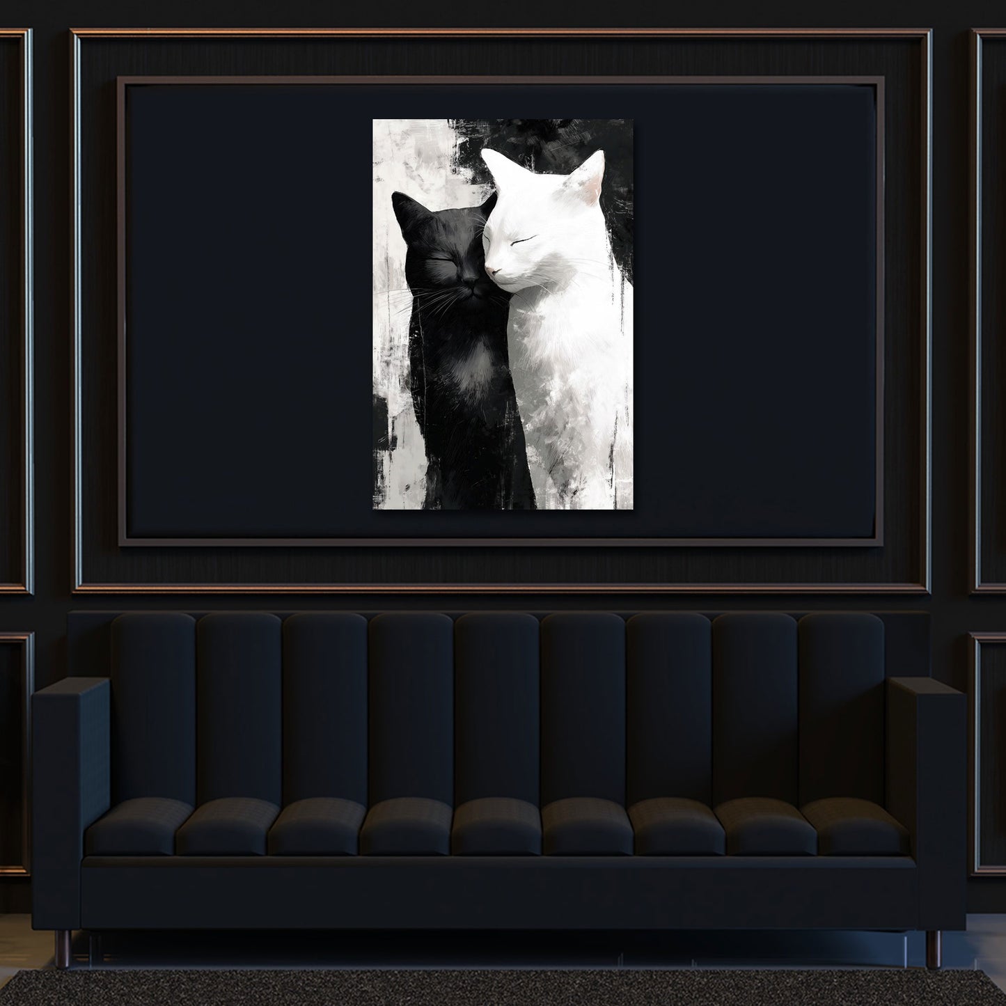 Schwarz weiße Katzen in liebevoller Umarmung Wandbild