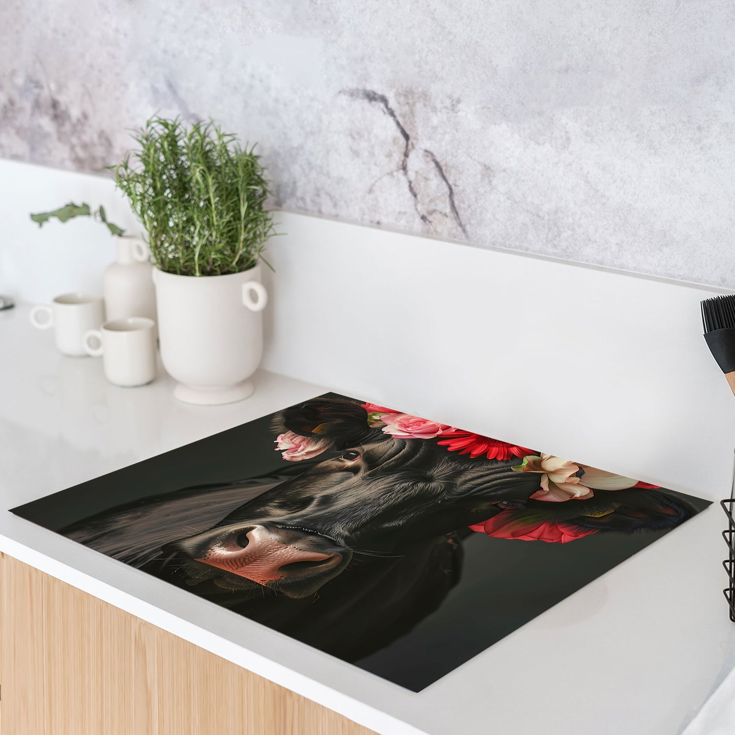 Schwarze Kuh Herdabdeckplatte Induktionsschutz für Ceranfeld & Küche Deko