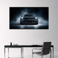 Schwarzer Porsche 911 frontal in dramatischem Rauch Wandbild