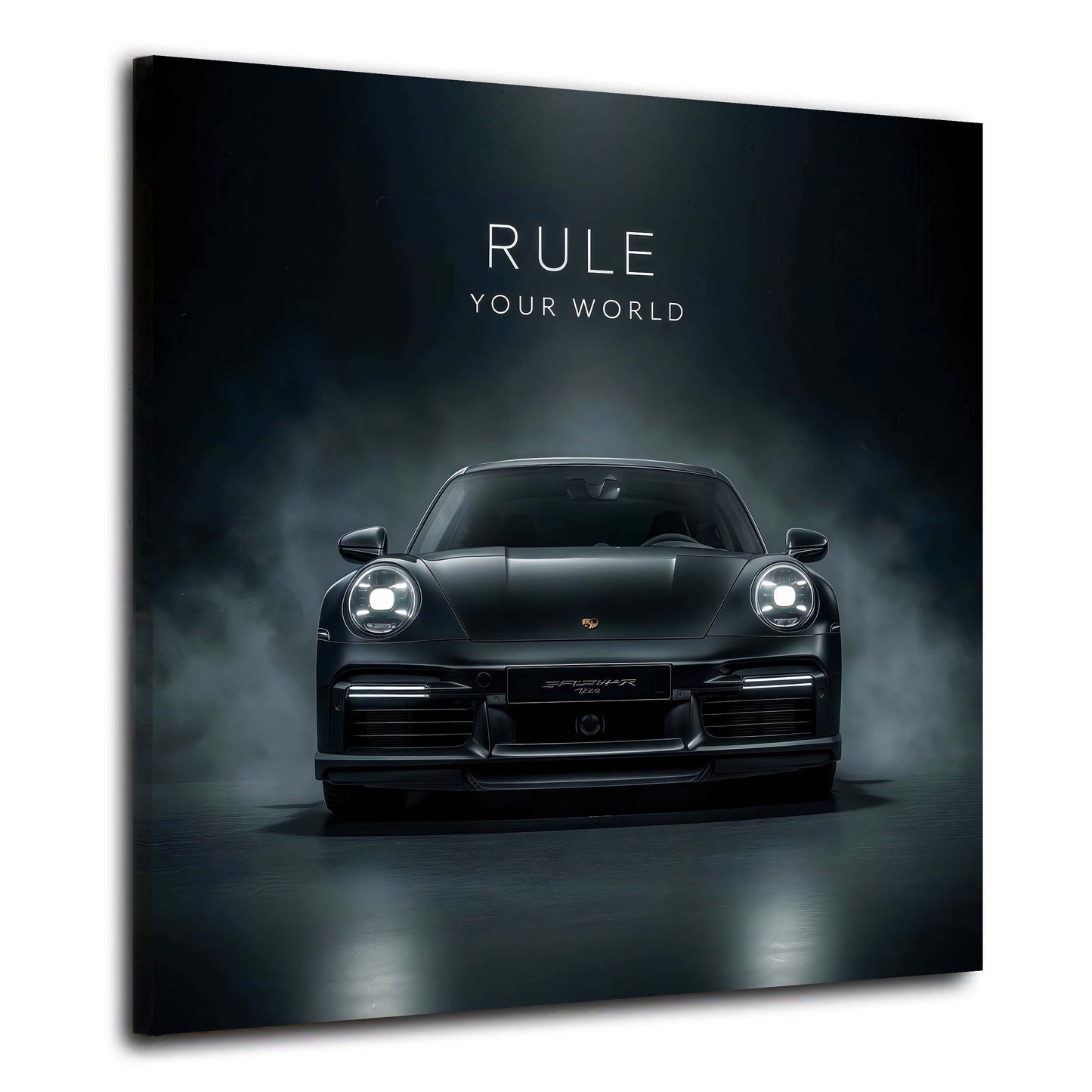 Schwarzer Porsche Rule Your World Motivations Wandbild