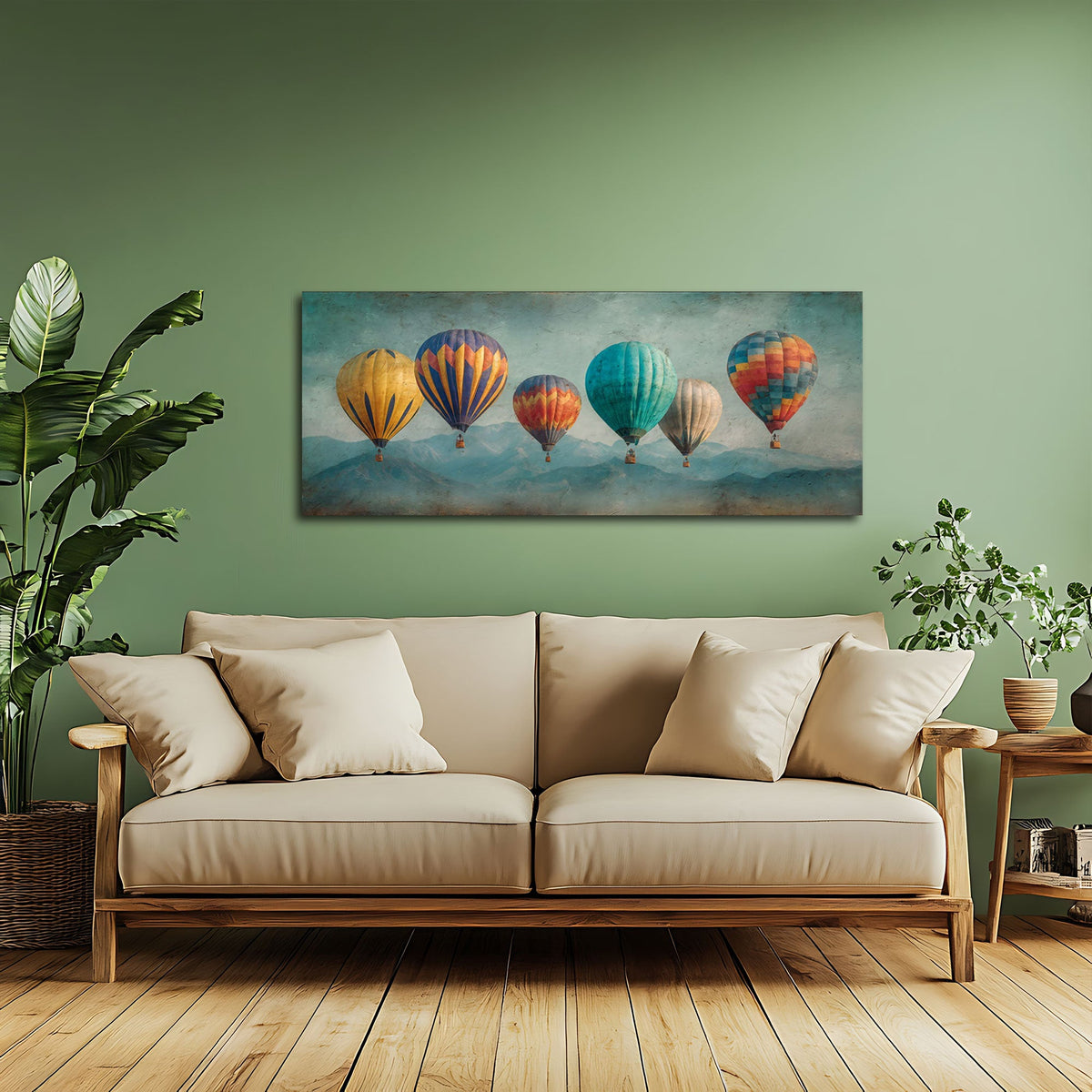 Schmales Panorama Wandbild mit Ballons an einer Wohnraumwand