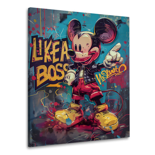 Selbstbewusste Comic Maus mit Like a Boss Street Art Wandbild