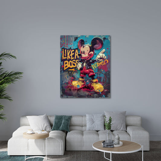 Selbstbewusste Comic Maus mit Like a Boss Street Art Wandbild