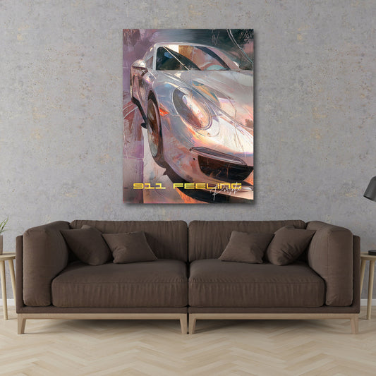 Silberner Sportwagen Porsche Stil Luxus Dynamik Wandbild