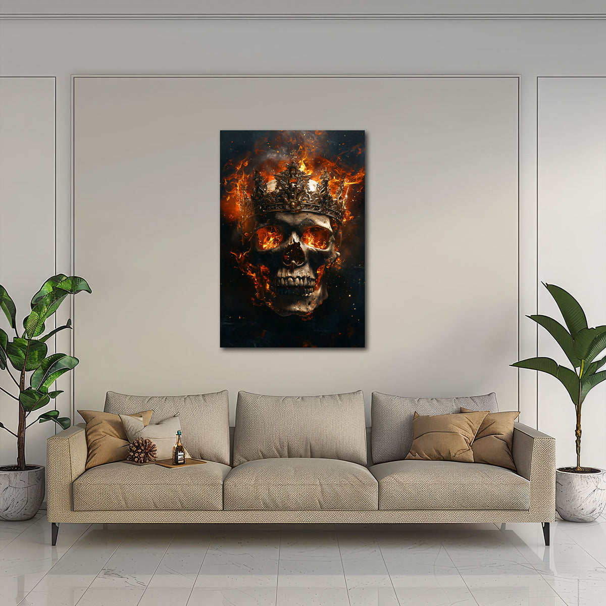 Skull mit Krone dramatisch in kräftigen Tönen Wandbild