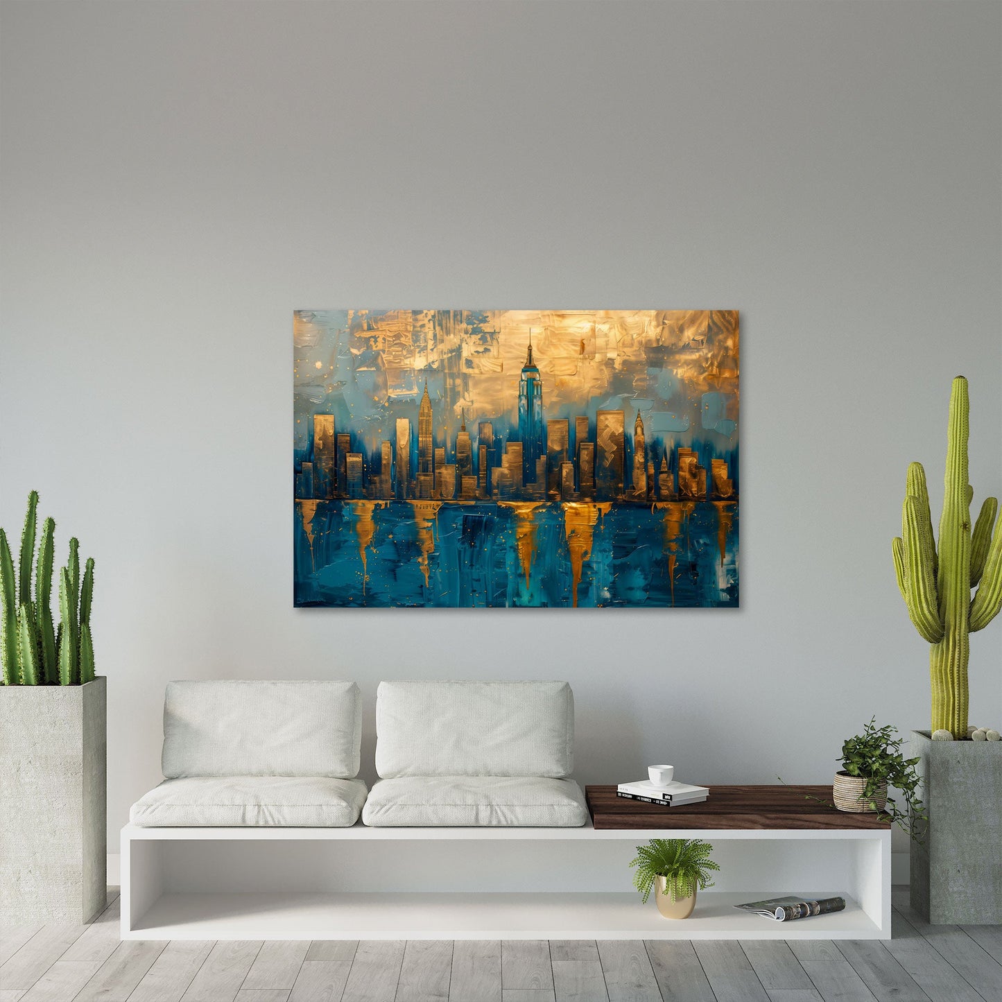 Skyline expressiv und modern in Gold Aquarell Wandbild