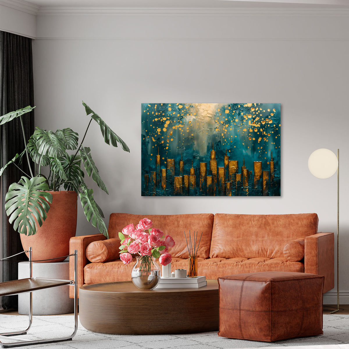 Skyline in Gold abstrakt und modern als Wandbild