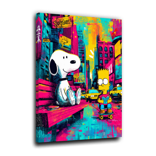 Beagle Comic und Bart in buntem New York Pop Art Wandbild