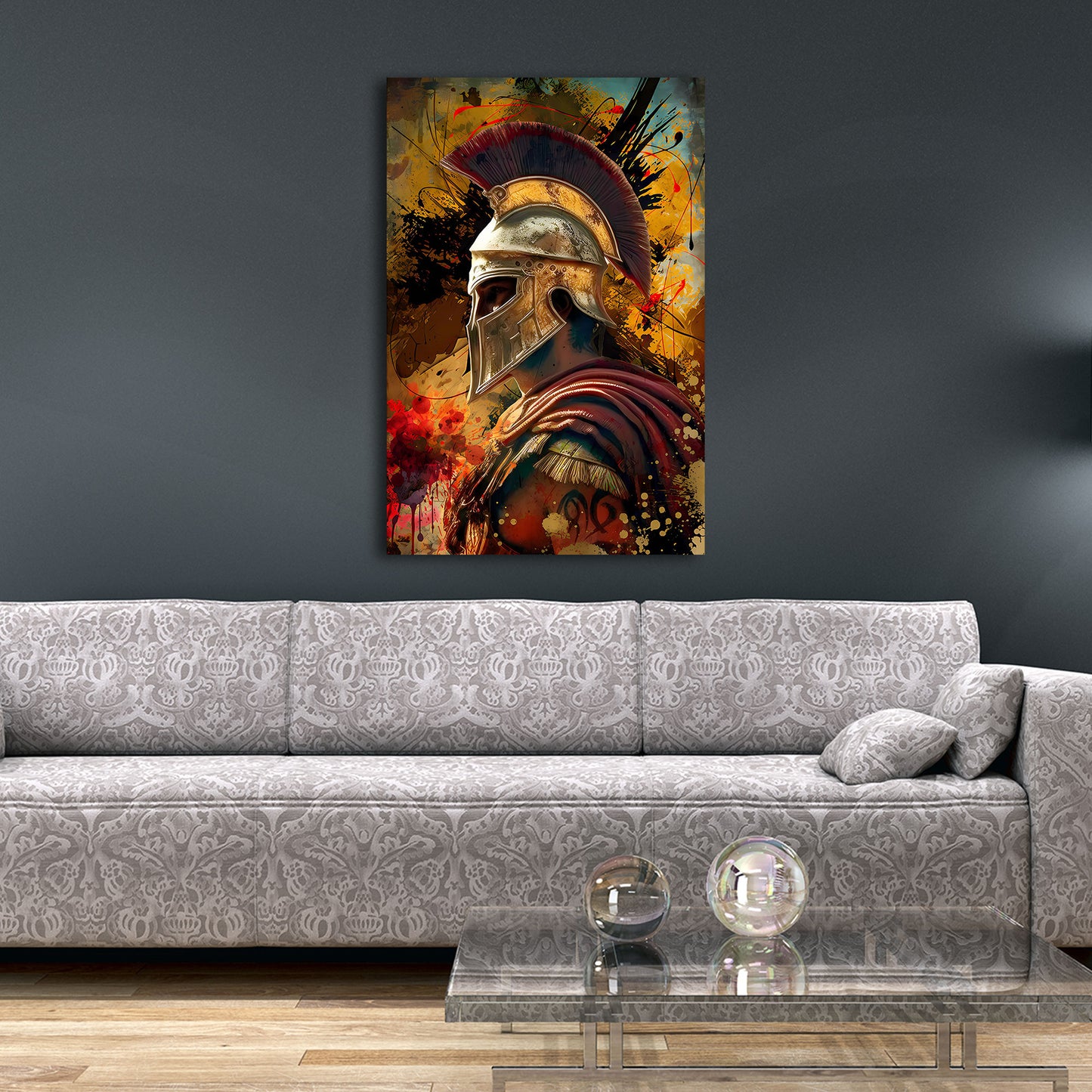 Spartaner Profil Farbspritzer antike Rüstung Wandbild