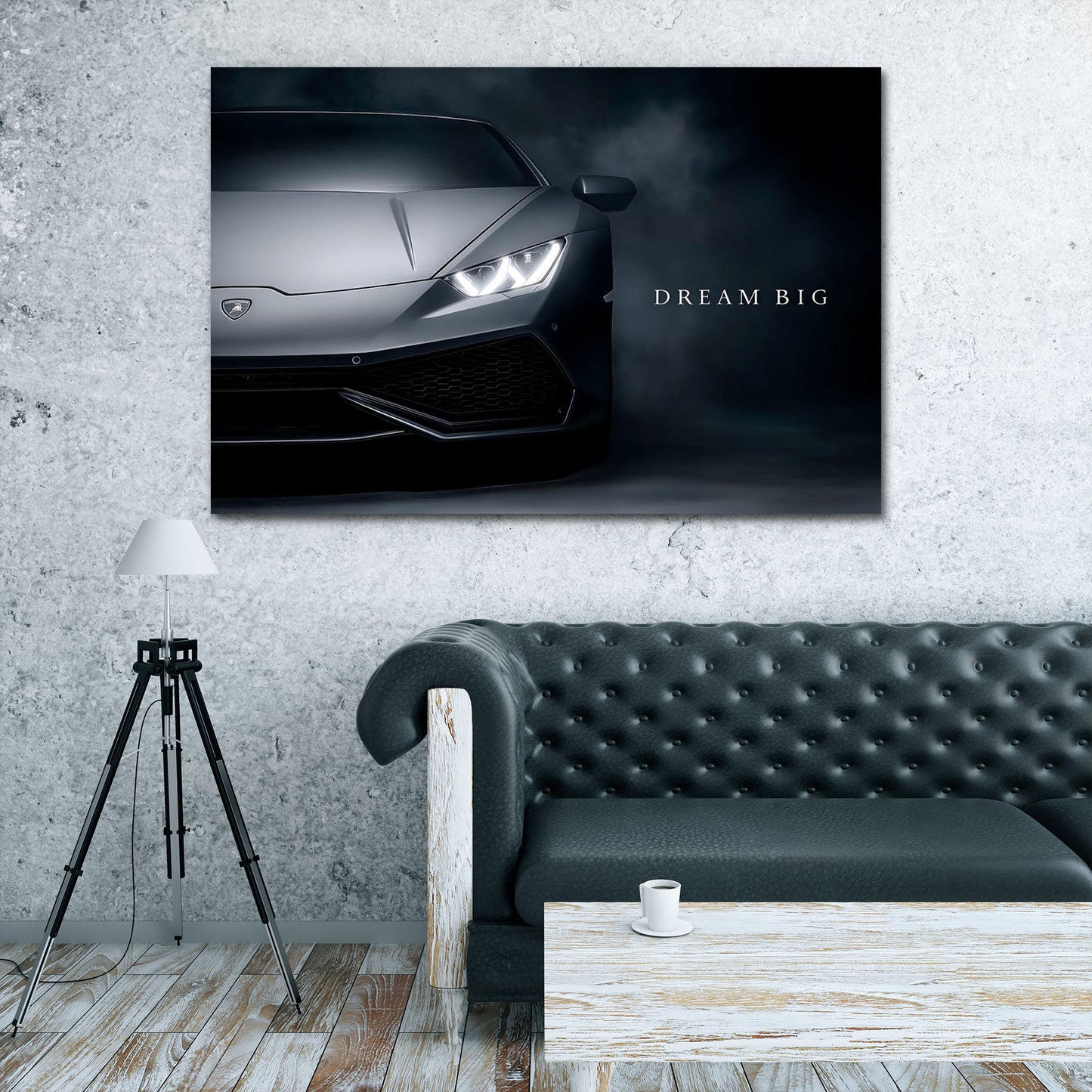 Sportwagen Auto Front im Dunkeln Dream Big Motivation Wandbild