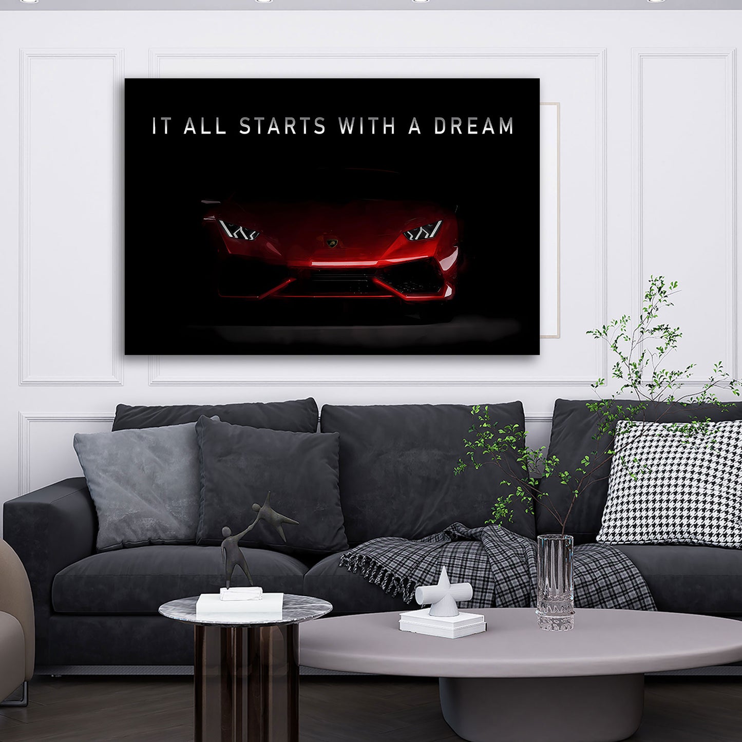 Sportwagen Motivation It all Starts with a Dream Wandbild
