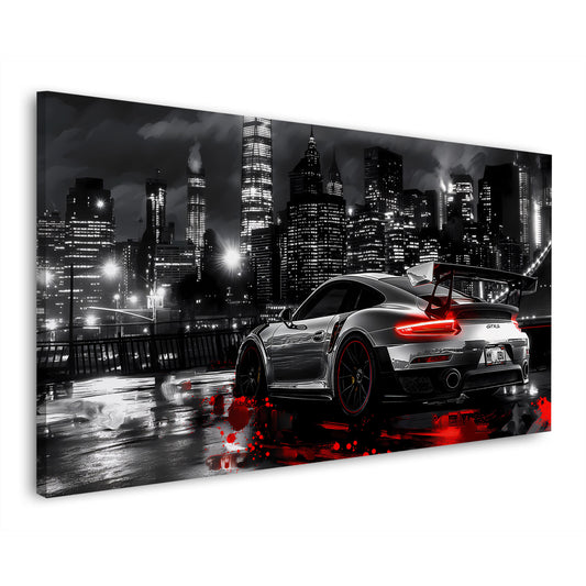 Sportwagen Nacht Skyline Urban Speed Wandbild