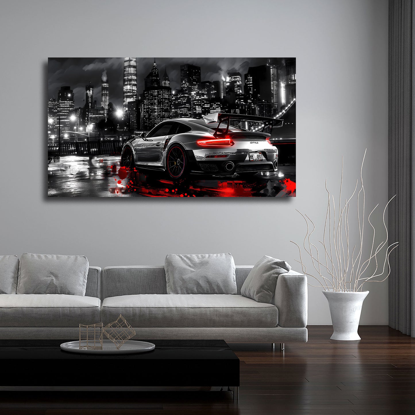 Sportwagen Nacht Skyline Urban Speed Wandbild
