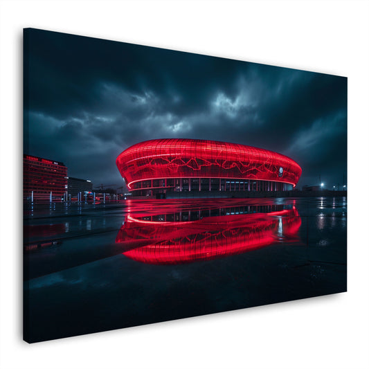 Stadion in München bei Nacht in rotem Licht Wandbild