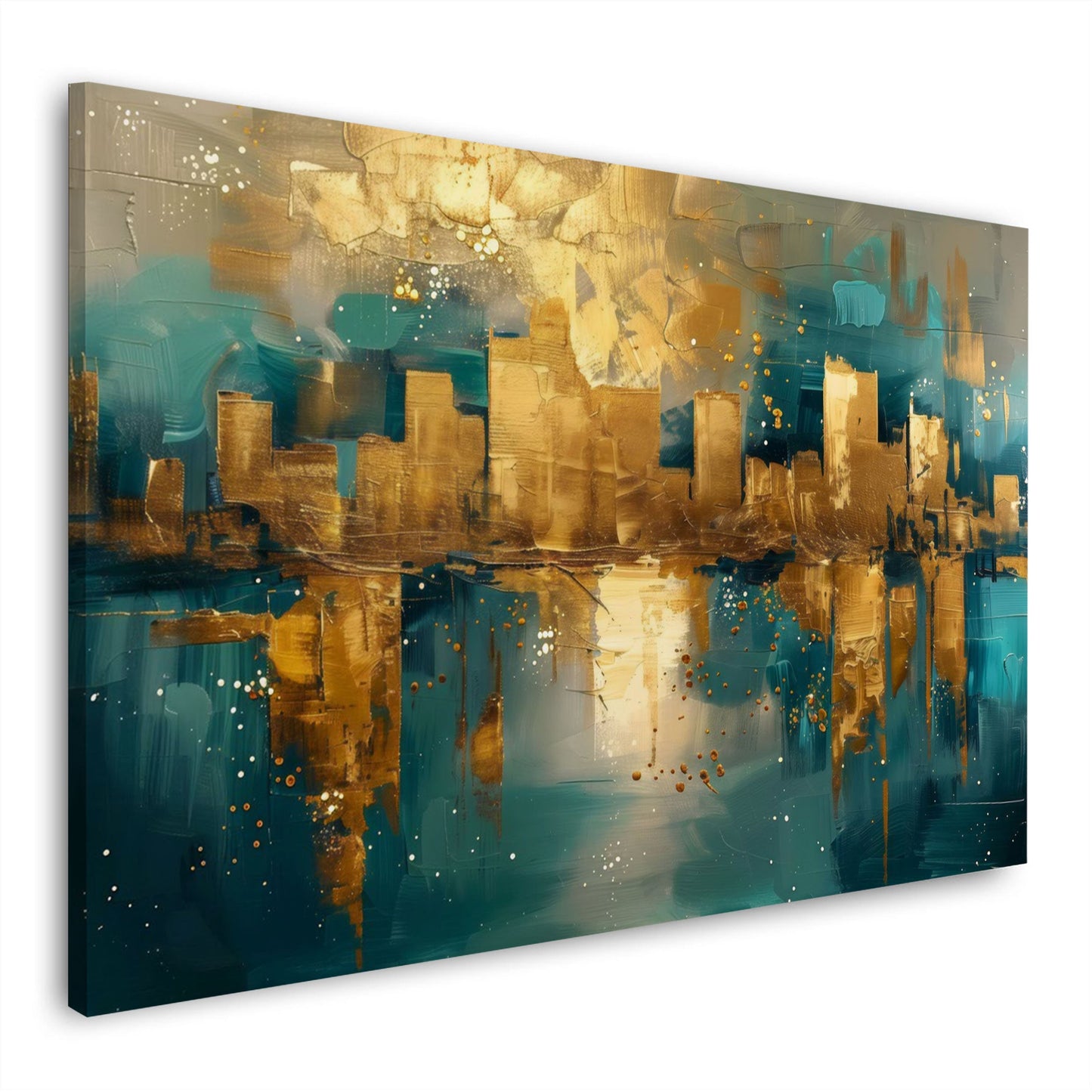 Stadt Skyline goldenes Gemälde in Pastelltönen Wandbild
