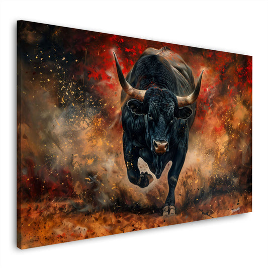 Stier Aktionsportrait in lebhaften Farben Wandbild