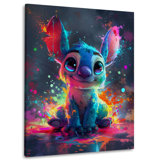 Blaues Fantasiewesen in bunter Farbexplosion Wandbild