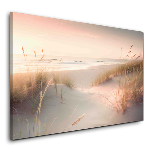 Strand Dünen Meer Sonnenuntergang Pastellfarben Wandbild