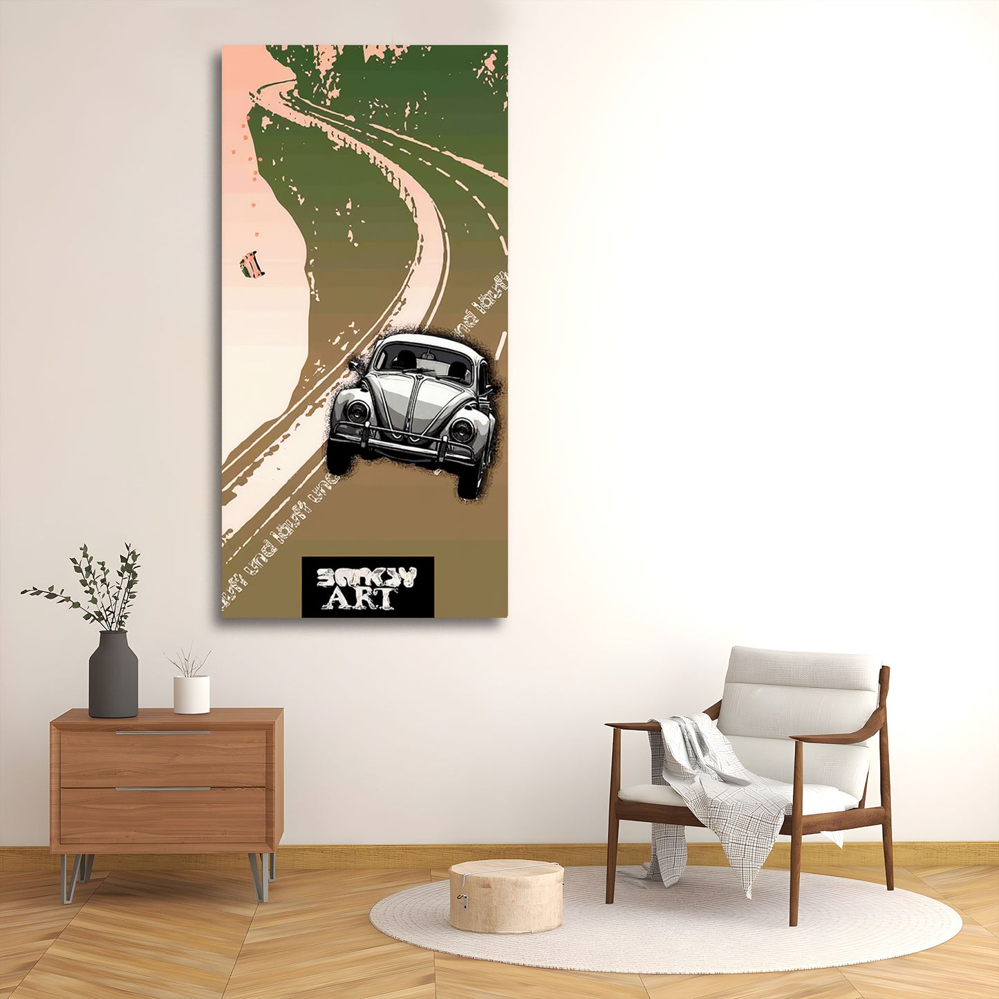 Street Art Auto auf kurviger Straße BANKSY-ART Wandbild