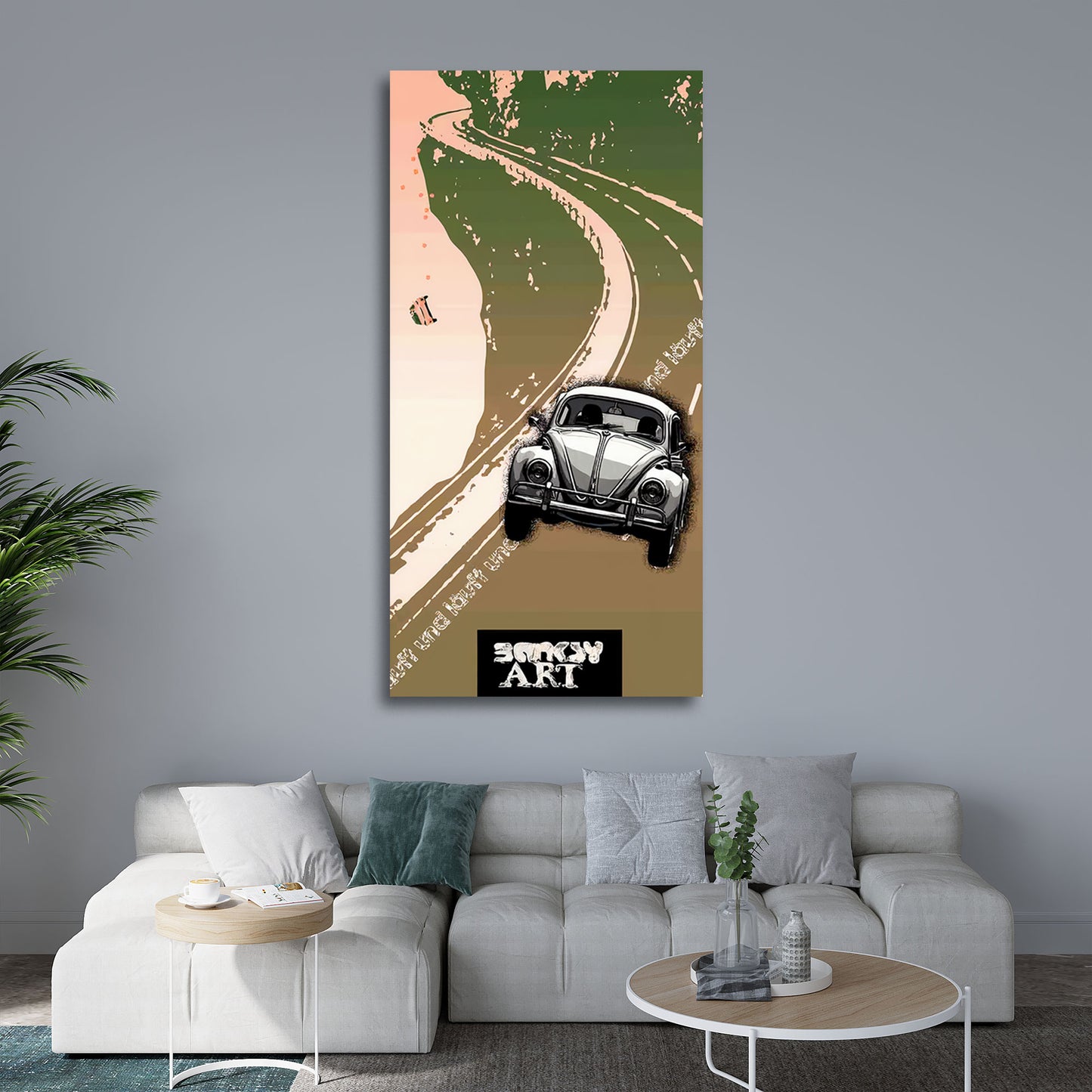Street Art Auto auf kurviger Straße BANKSY-ART Wandbild
