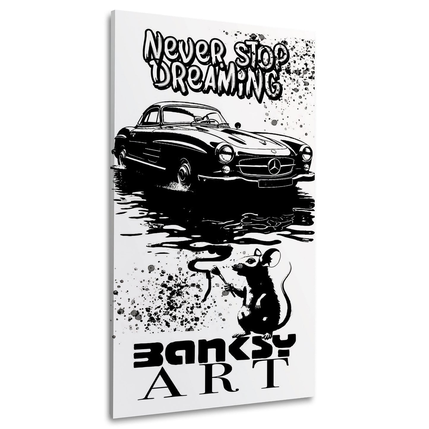 Street Art Auto mit Ratte schwarz weiß BANKSY-ART Wandbild