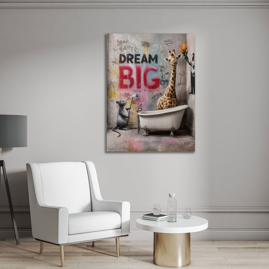 Street Art Badewanne Ratte und Giraffe Dream Big Graffiti Wandbild