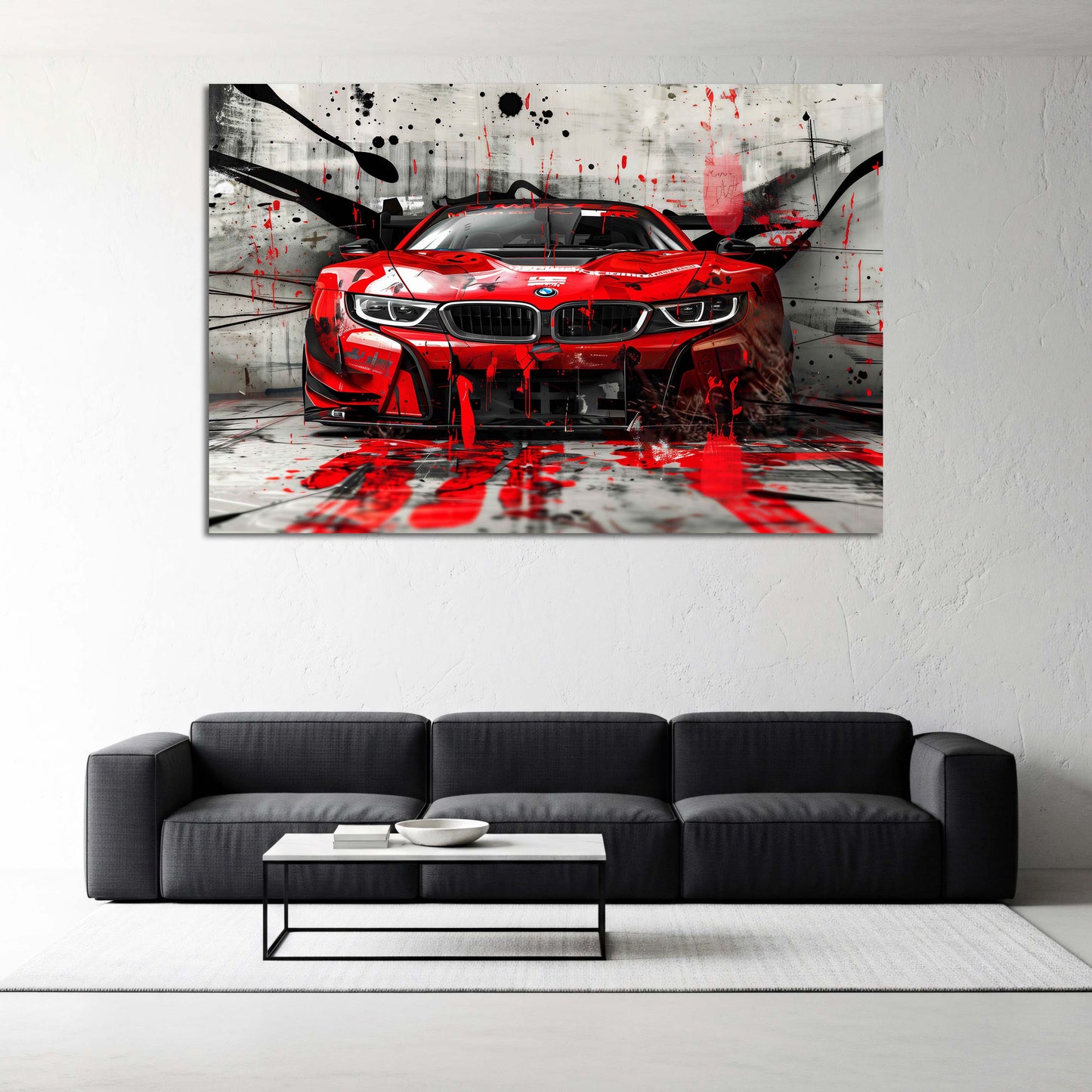 Street Art BMW Sportwagen rot Graffiti Style Wandbild