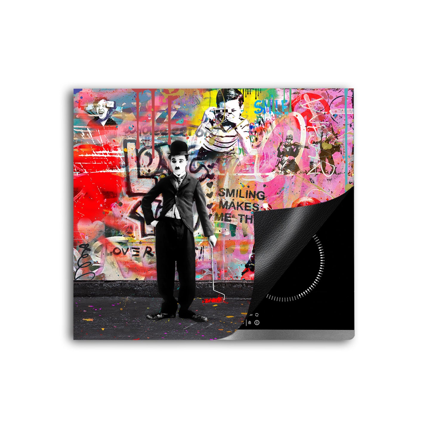 Street Art Charlie & Albert Herdabdeckplatte Induktionsschutz für Ceranfeld & Küche Deko