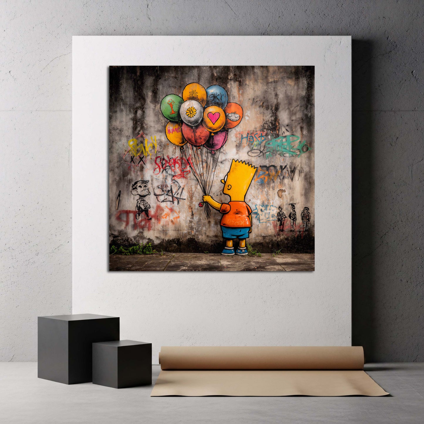 Street Art Bart Comic Junge Ballons Graffiti Wand bunt Wandbild