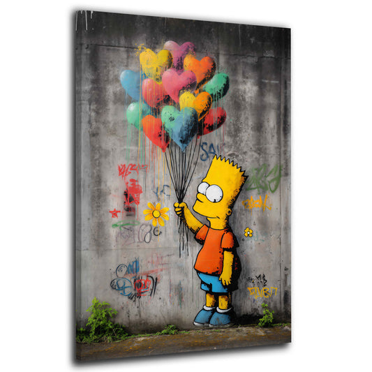 Street Art Bart Comic Junge Herzballons Graffiti Wandbild