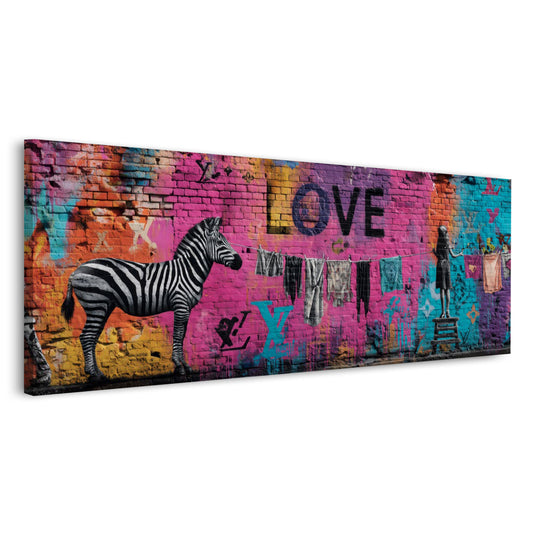 Street Art Graffiti Zebra Love Schrift Mädchen Wäscheleine Wandbild