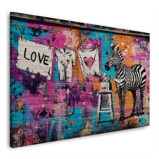 Street Art Graffiti Zebra Love Schrift Wäscheleine Wandbild