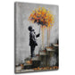 Street Art Junge Regenschirm Herbstfarben Wandbild