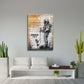 Street Art Kind gibt Astronaut verwelkte Blume BANKSY-ART Wandbild