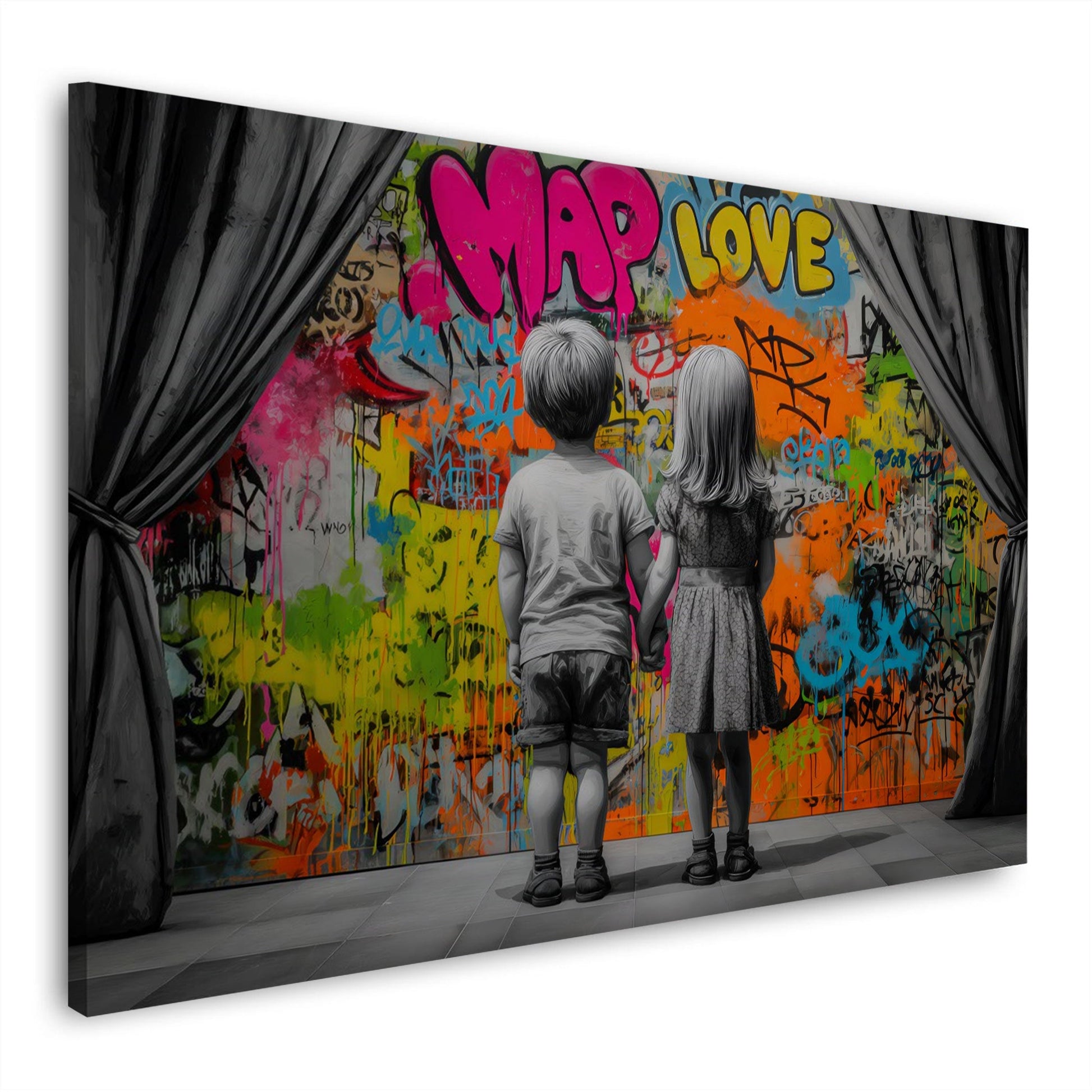 Street Art Kinder vor Graffiti-Wand Liebe Wandbild
