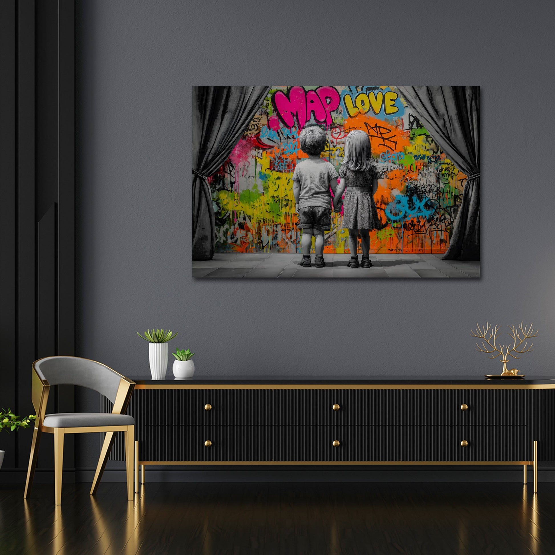Street Art Kinder vor Graffiti-Wand Liebe Wandbild
