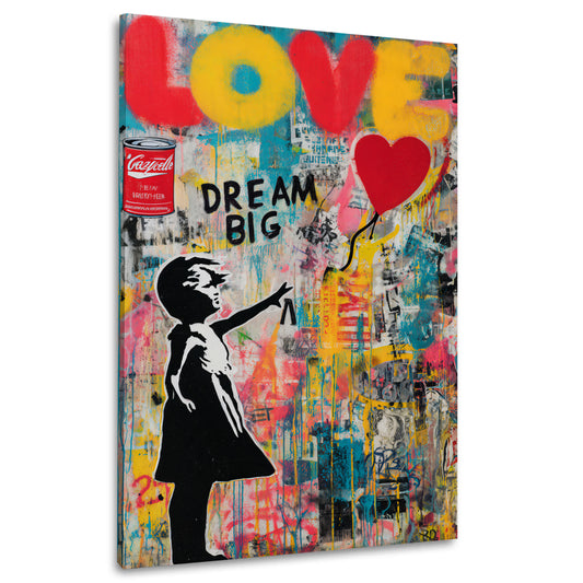 Street Art Mädchen Herzballon Love Dream Big Motivation Wandbild