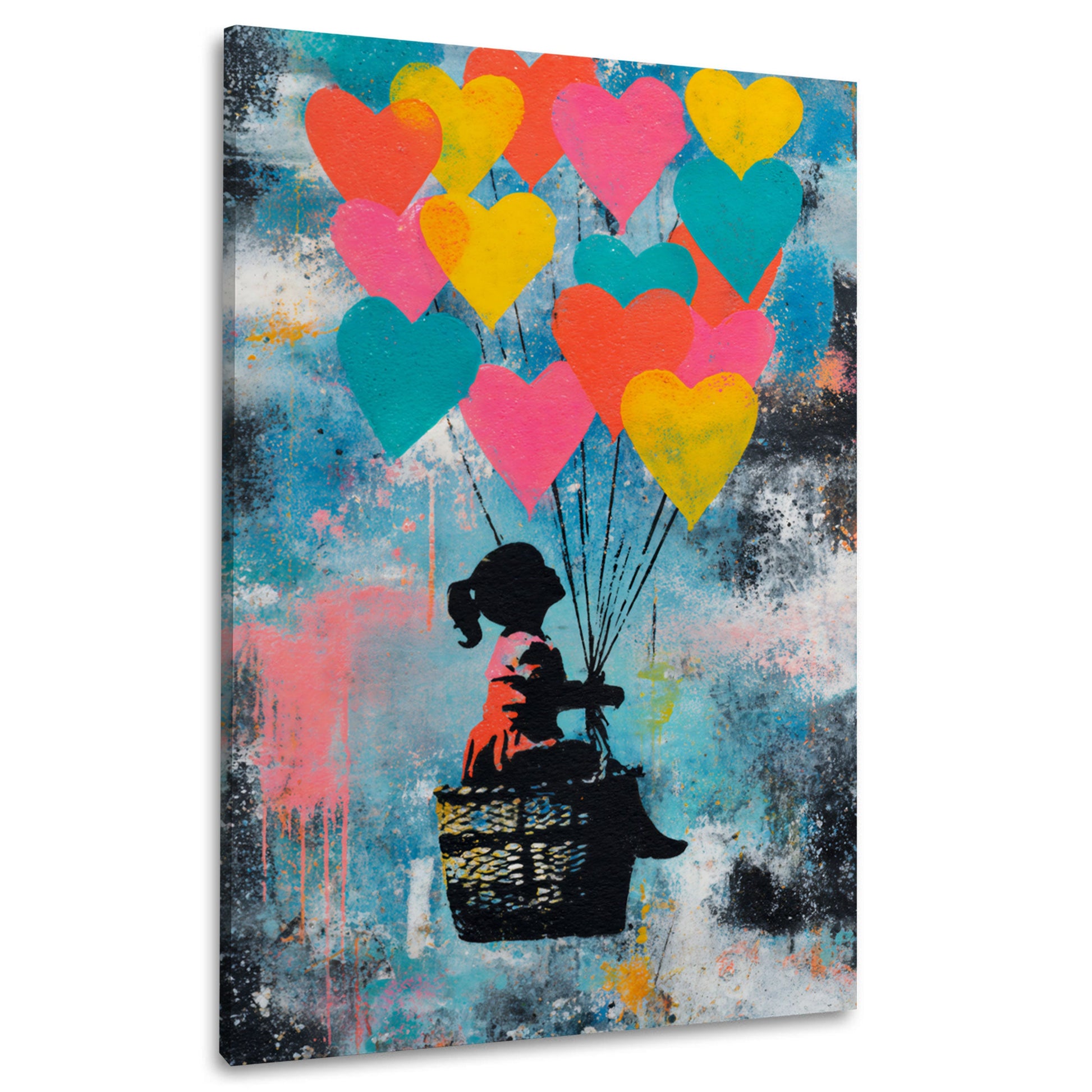 Street Art Mädchen mit Herzballons Wandbild