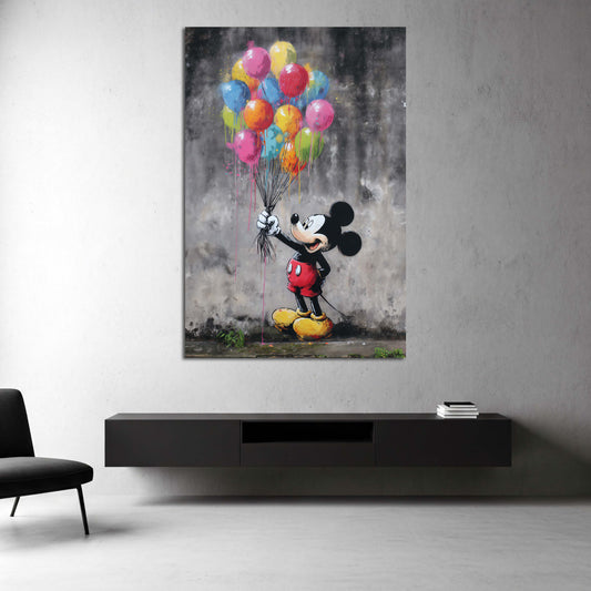 Street Art Micky bunt Ballons Graffiti Comic Wandbild