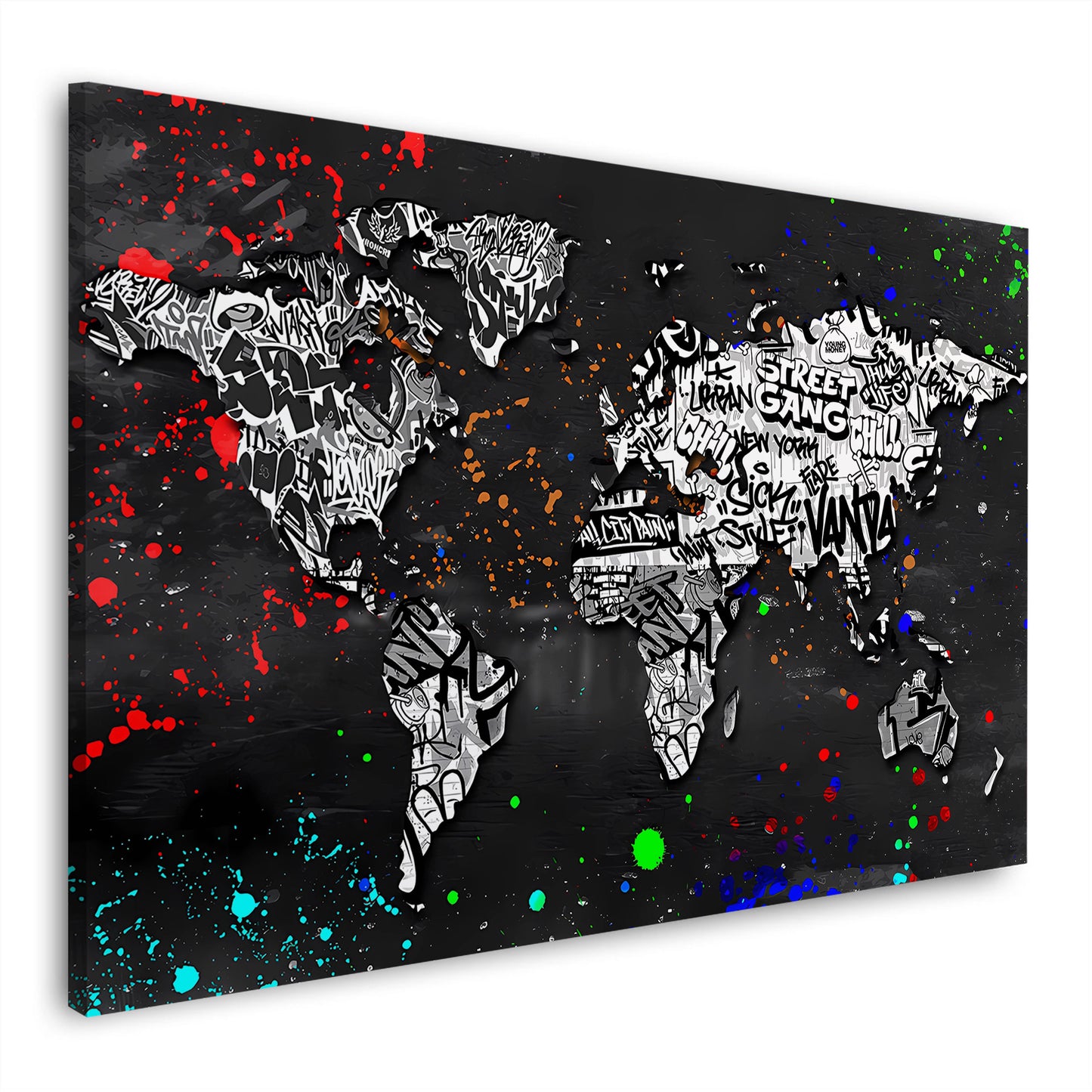 Street Art Weltkarte Graffiti schwarz weiß Wandbild