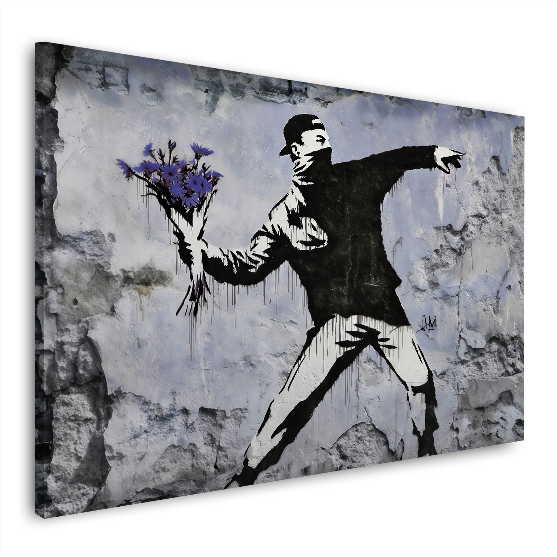 Street Art Werfer Blumen Protest Wandbild