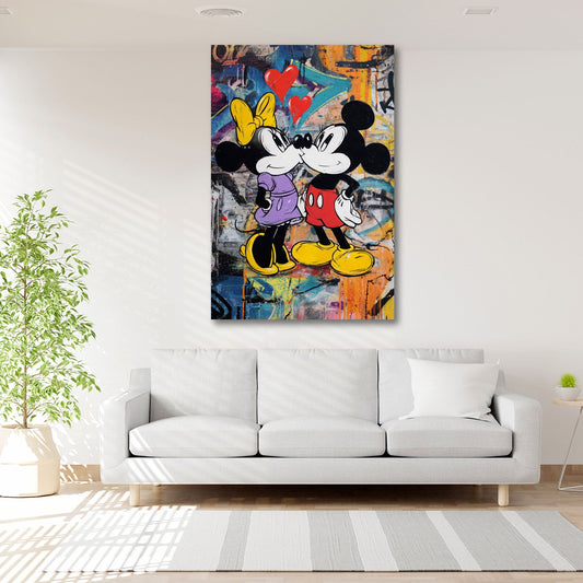 Süßes Maus Paar Pop Art mit roten Herzen Wandbild im Raum