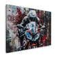 Motorrad mit Fahrer in Rot und Weiß Street Art Wandbild