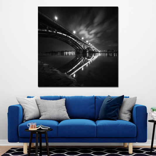 Theodor-Heuss-Brücke Mainz bei Nacht schwarz weiß Wandbild