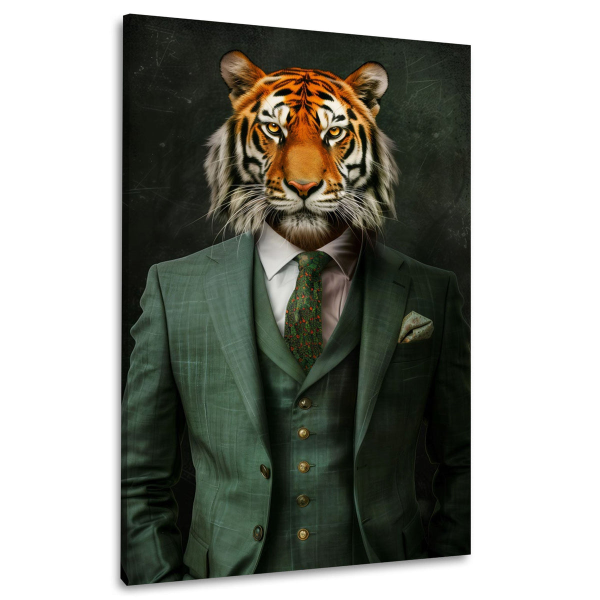 Tiger im grünen Dreiteiler Wandbild im Hochformat