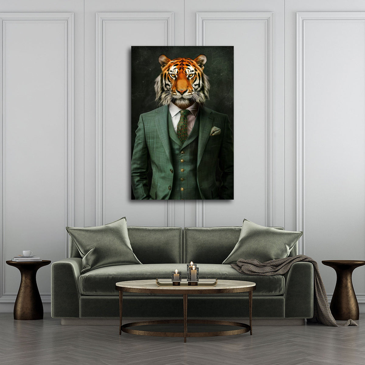 Tier Wandbild im Hochformat an einer Wohnraumwand