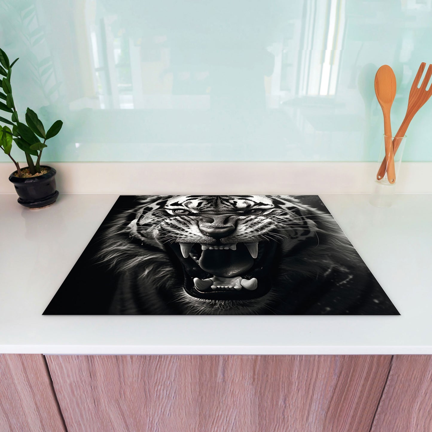 Tiger schwarz weiß Herdabdeckplatte Induktionsschutz für Ceranfeld & Küche Deko