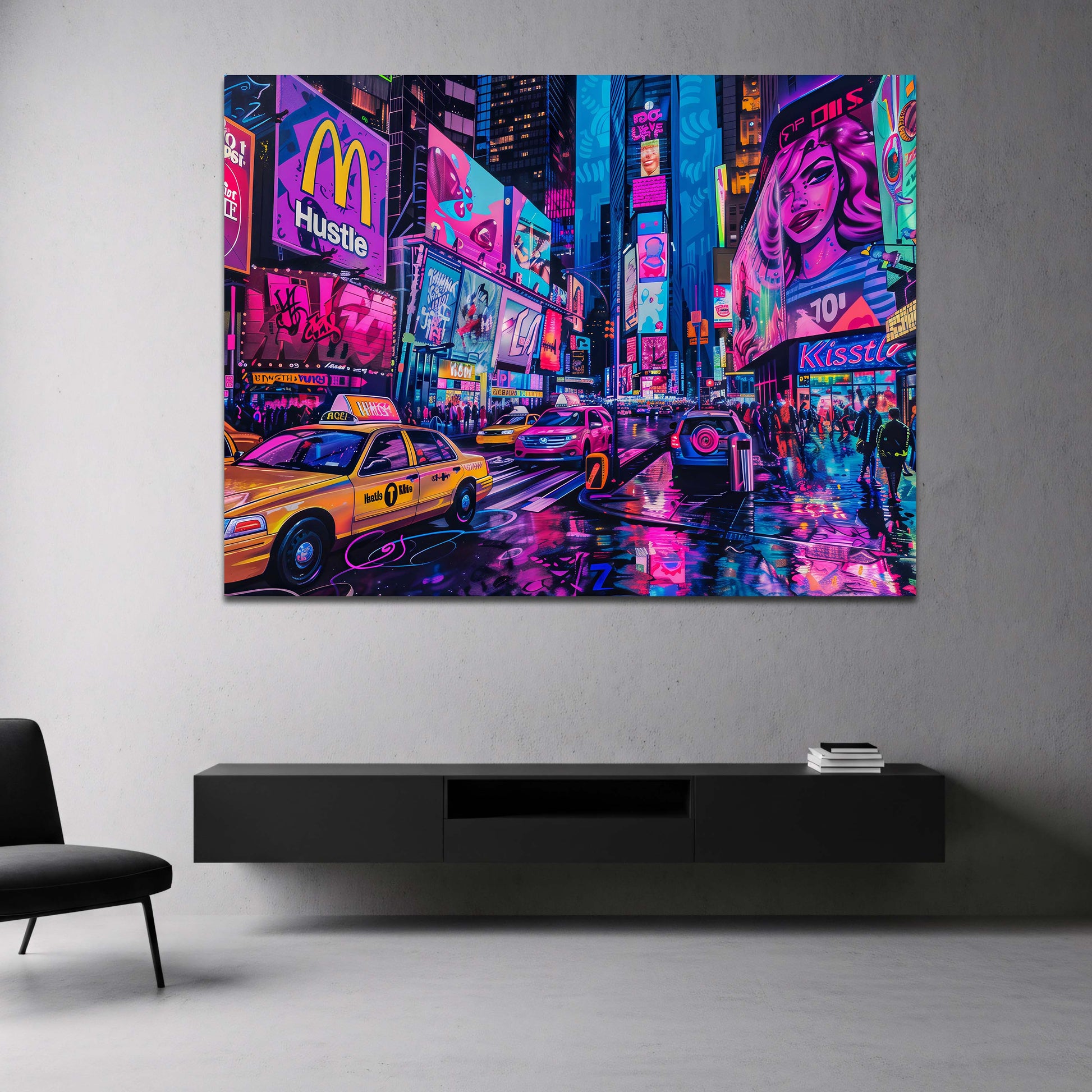 Times Square bei Nacht Neon Pop Art Wandbild