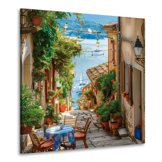 Toskana Italien Gasse See mit Segelboote Wandbild